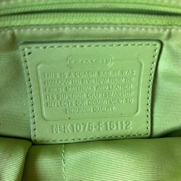 Coach Signature Canvas Lime Green Trim Tote Satchel Shoulder Bag Handbag Purse - Picture 4 of 7